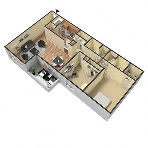 Floor plan for 2 beds, 2 baths, 1185 sqft